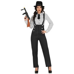 Stribet Mafia Boss Kostume Sort/Hvid