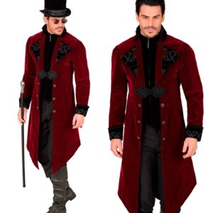 Gotisk Fløjlsfrakke Herre Kostume Rød